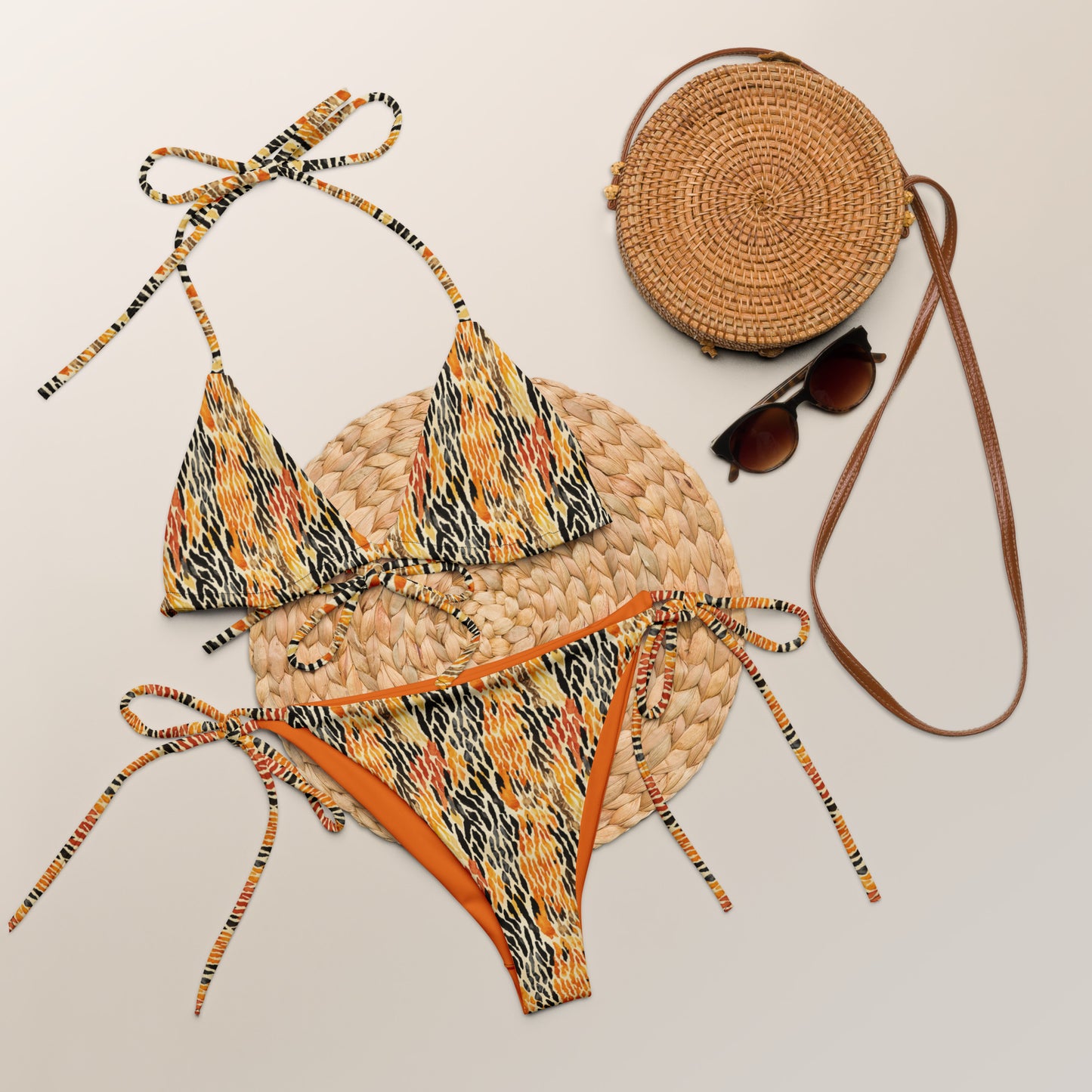 Orange Feline Animal print Triangle Bikini