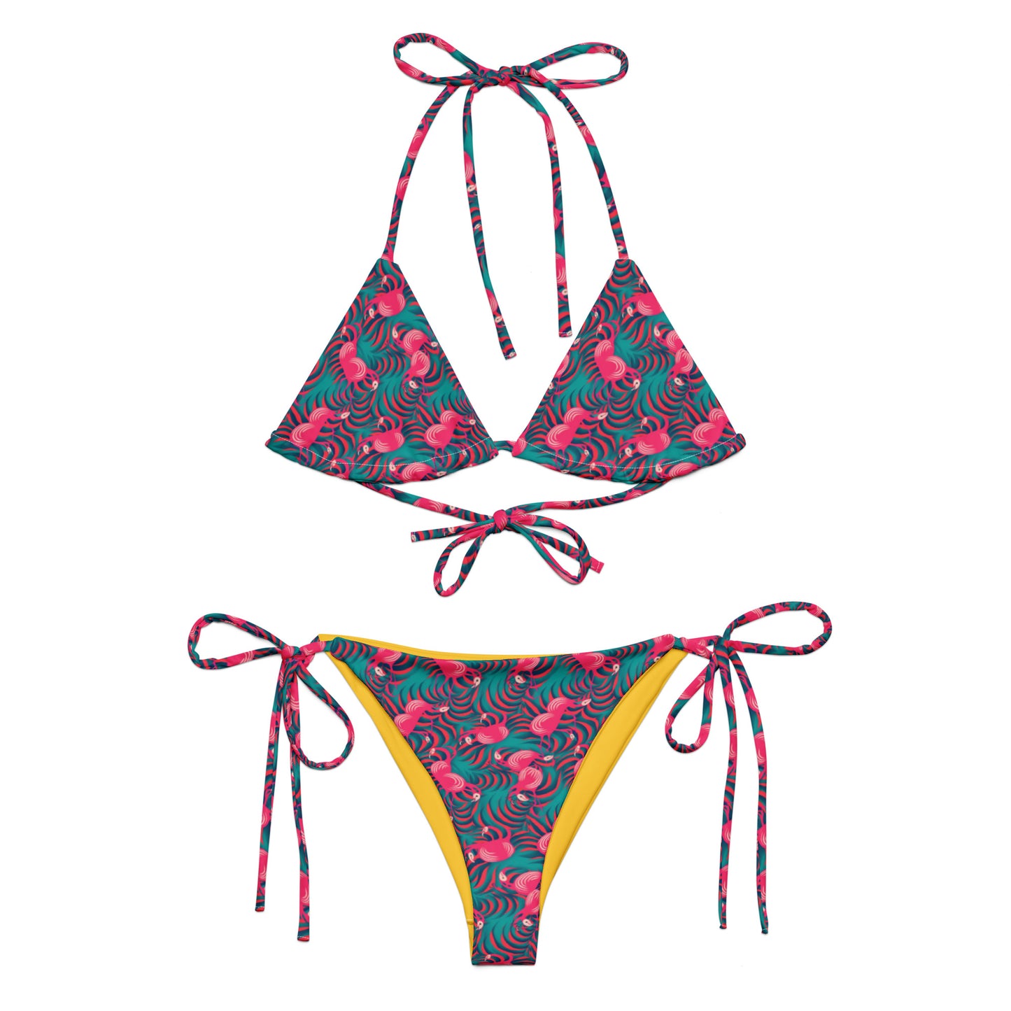 Cocktail Flamingo Animal Print Triangle Bikini