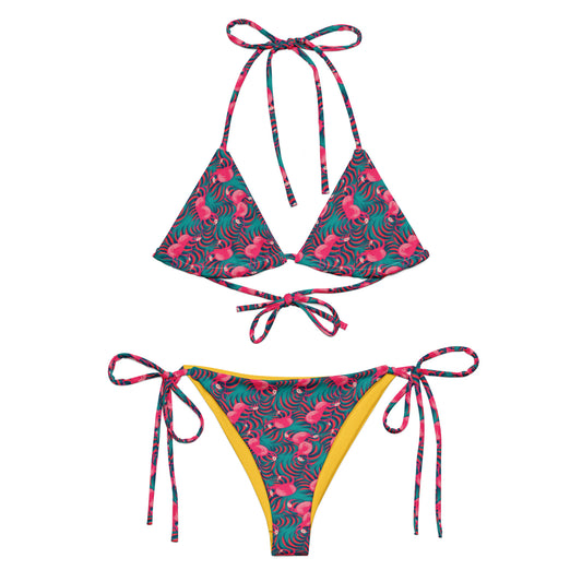 Cocktail Flamingo Animal Print Triangle Bikini