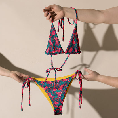 Cocktail Flamingo Animal Print Triangle Bikini