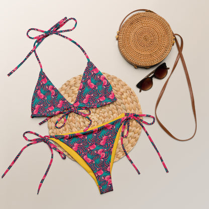 Cocktail Flamingo Animal Print Triangle Bikini