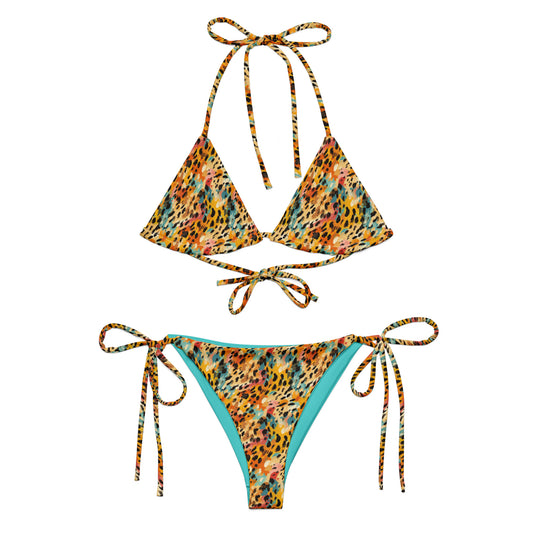 Turquoise Big Cat Animal Print Triangle Bikini