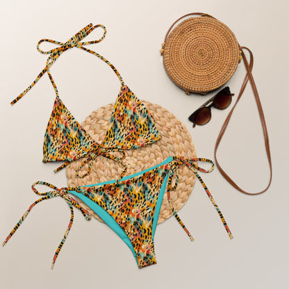 Turquoise Big Cat Animal Print Triangle Bikini