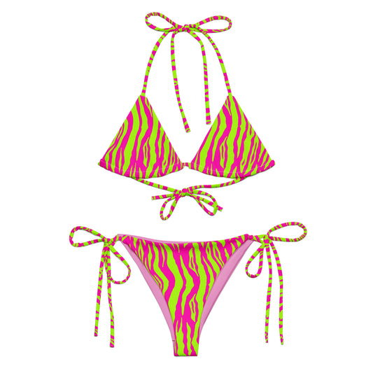 Neon Fuchsia Tiger Animal Print Triangle Bikini