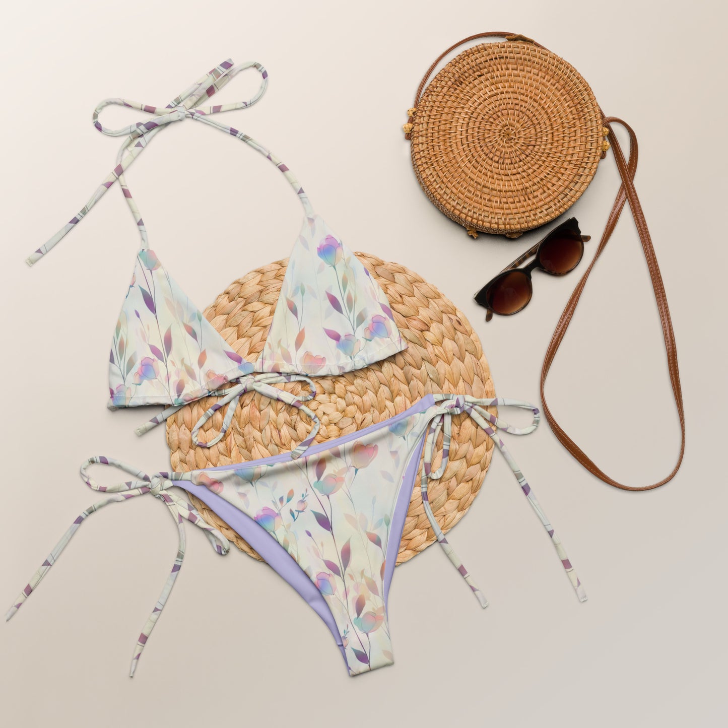 Holographic Pastel Roses Triangle Bikini