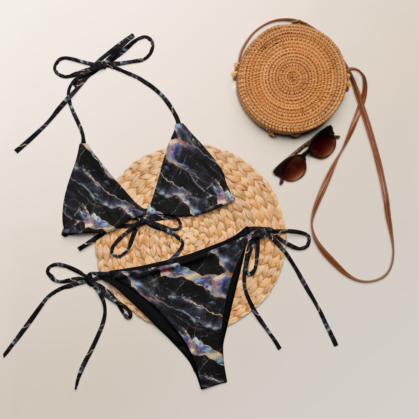 Thunder Black Abstract Marble Triangle Bikini