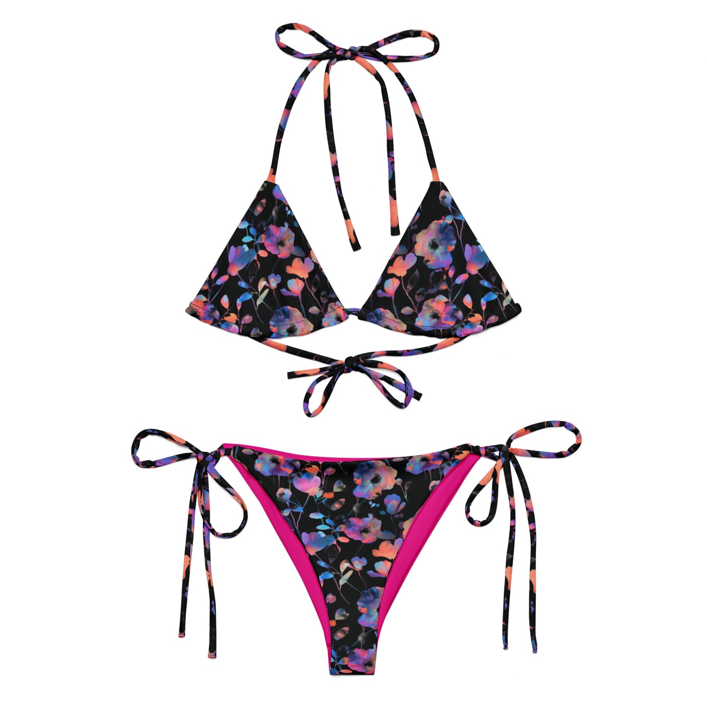 Holographic Dark Flowers Triangle Bikini