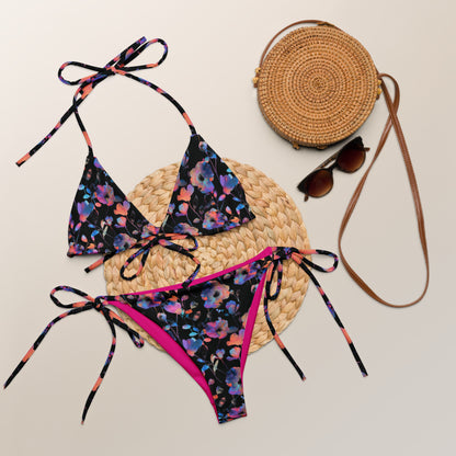 Holographic Dark Flowers Triangle Bikini