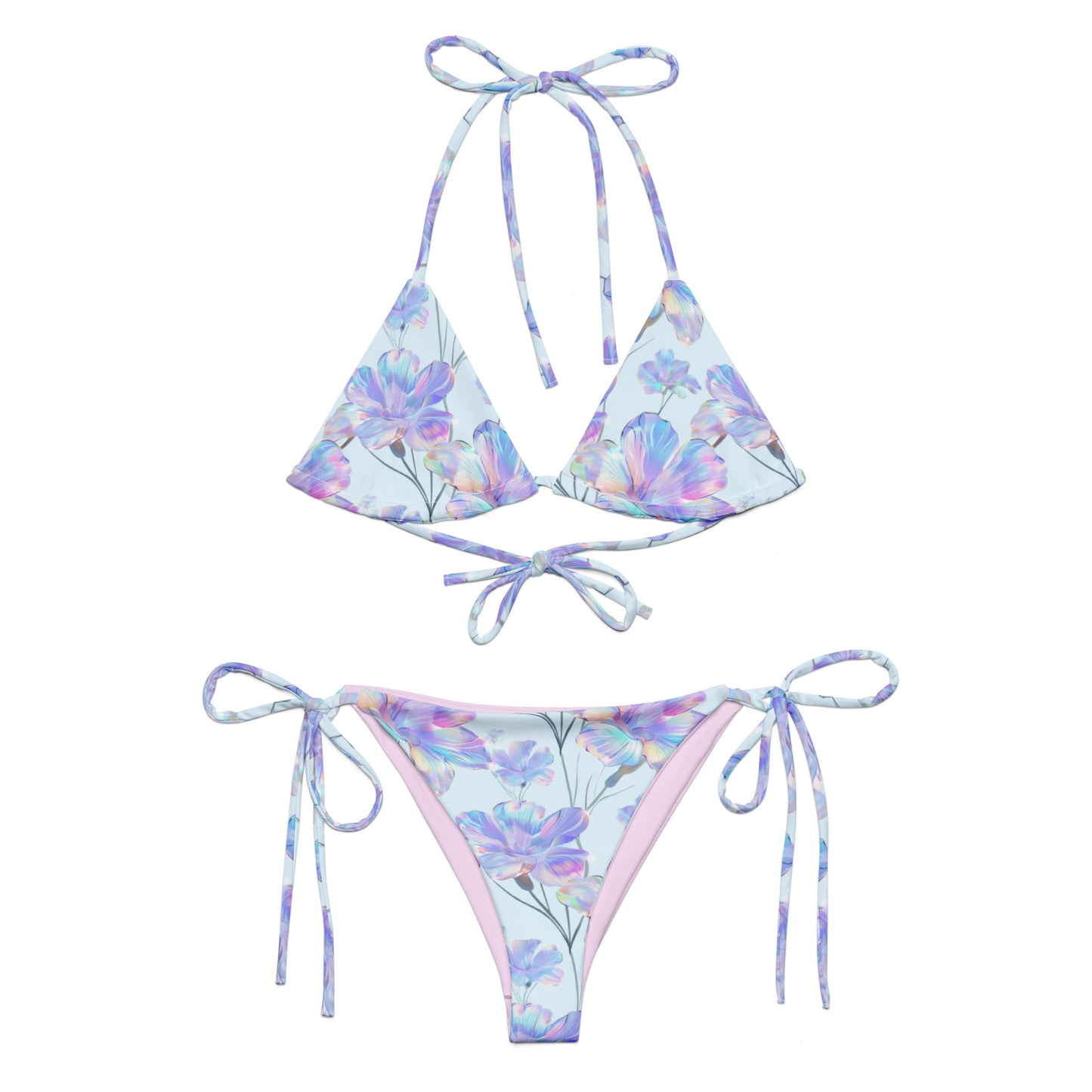 Holographic Blue Hibiscus Triangle Bikini