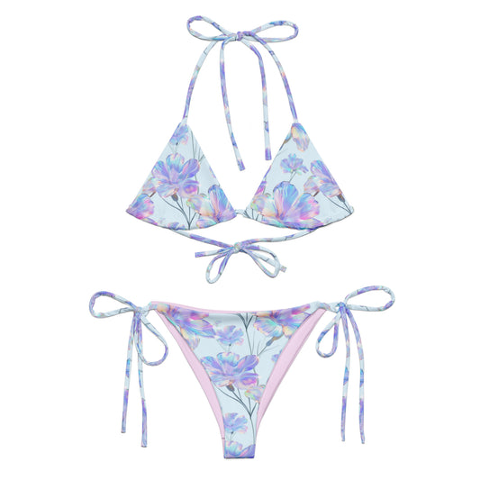 Holographic Blue Hibiscus Triangle Bikini