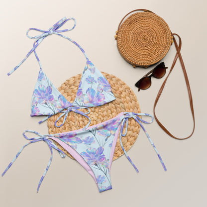 Holographic Blue Hibiscus Triangle Bikini