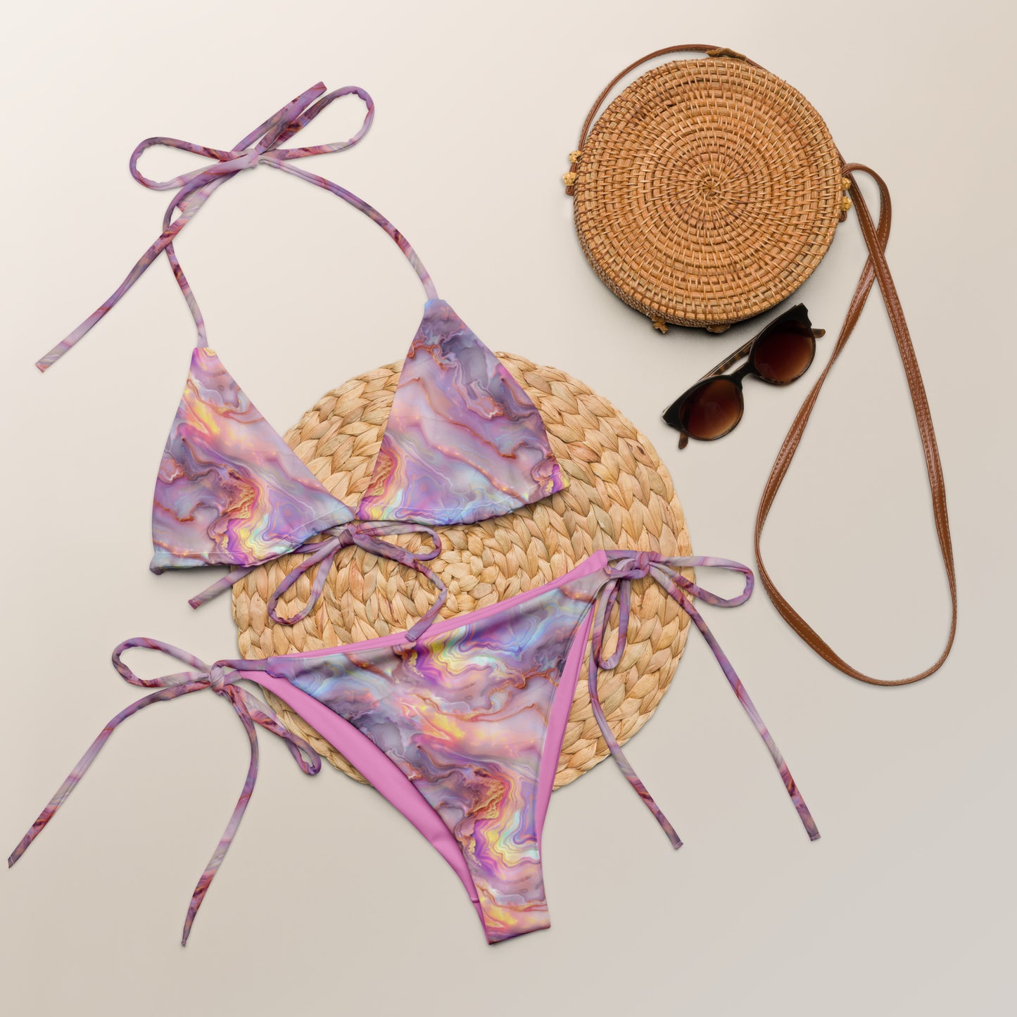 Pink Abstract Marble Galaxy Triangle Bikini