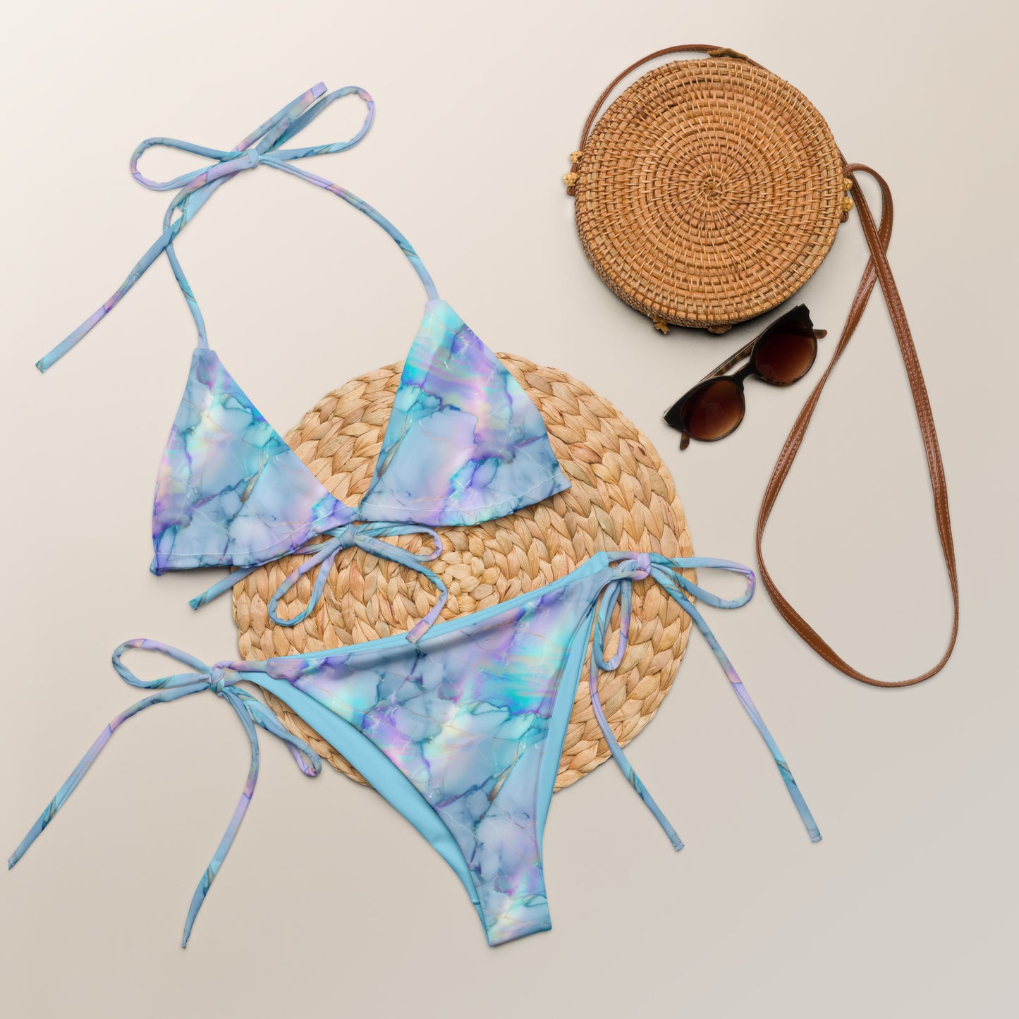 Blue Abstract Marble Galaxy Triangle Bikini