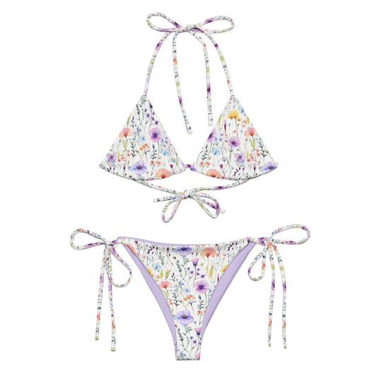 Pastel Rainbow Japanese Flowers Triangle Bikini