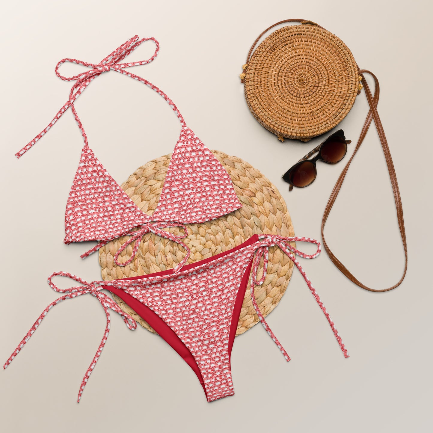 White And Red Fan Japan Triangle Bikini