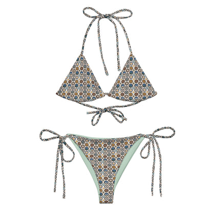 Moroccan Brown and Blue Mosaic Tiles Triangle Bikini