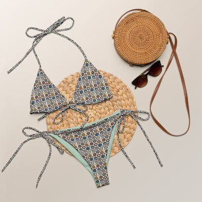 Moroccan Brown and Blue Mosaic Tiles Triangle Bikini