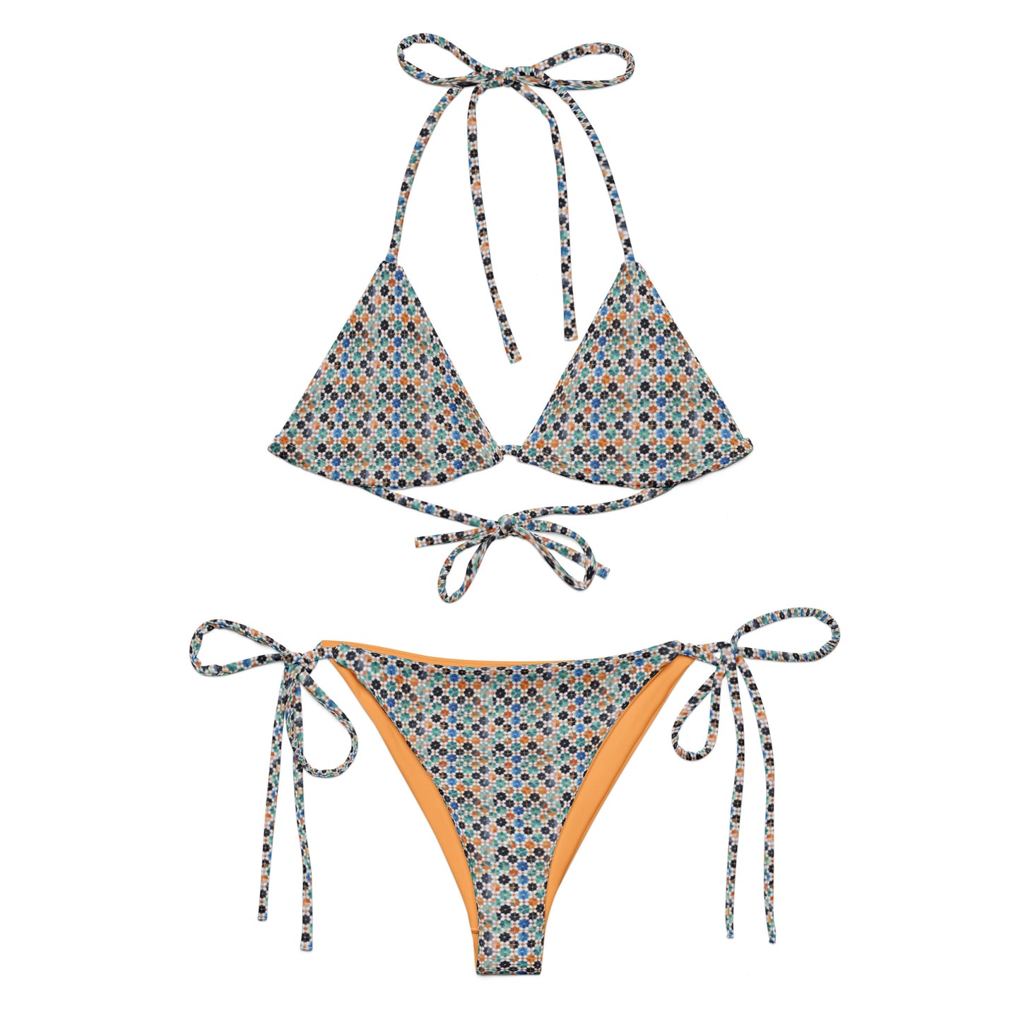 Moroccan Orange and Green Mosaic Tiles Triangle Bikini