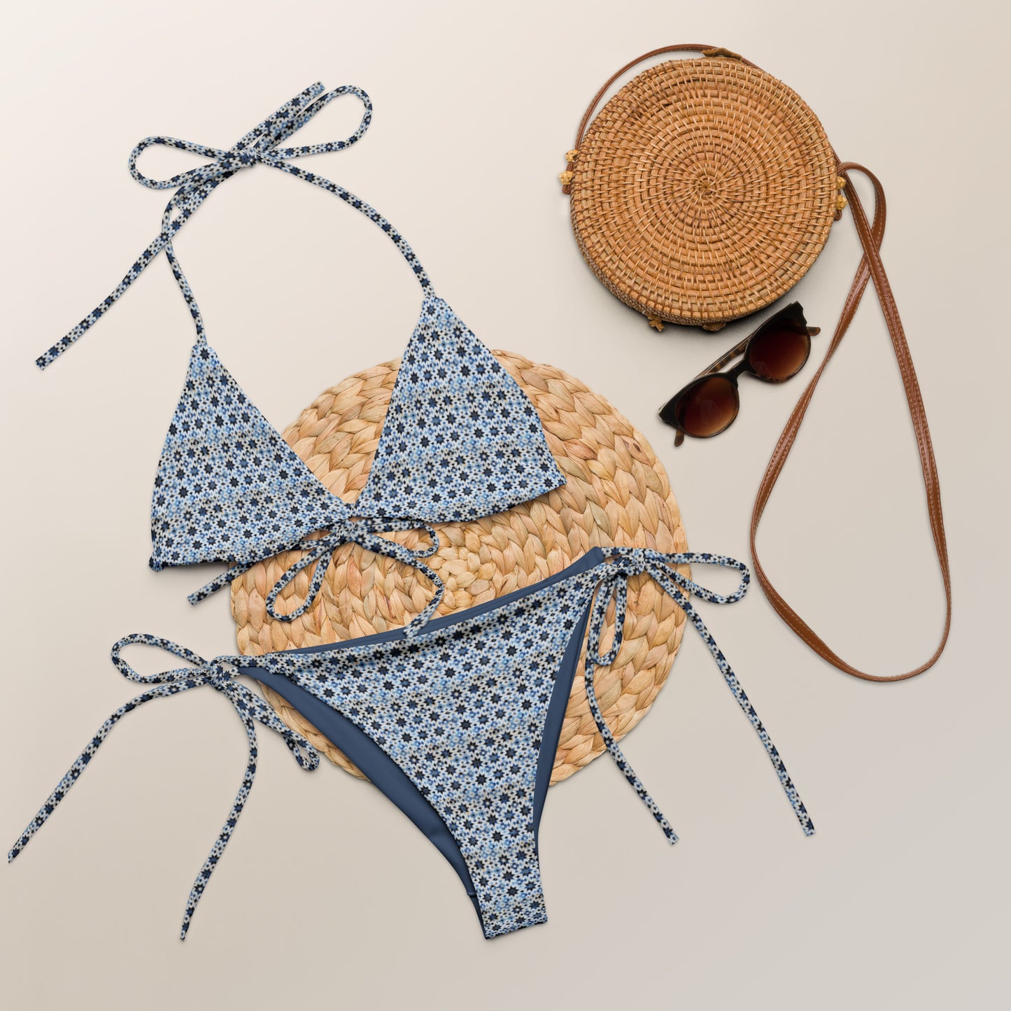 Moroccan Blue Mosaic Tiles Print Triangle Bikini