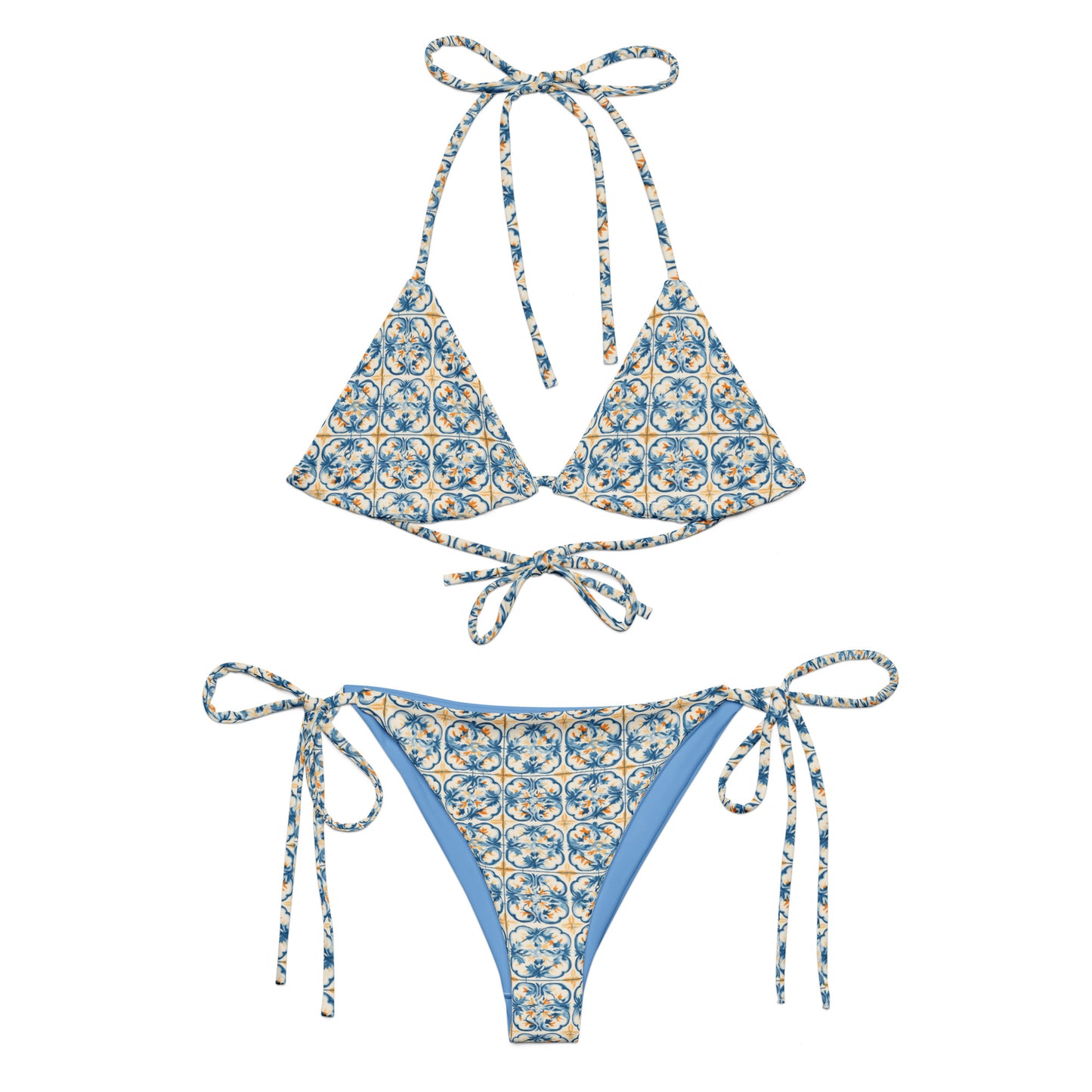 Vintage Portugal Blue and Yellow Mosaic Tile Triangle Bikini