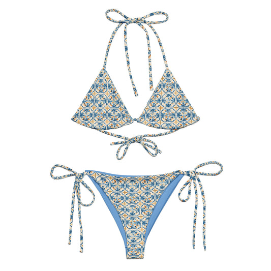 Vintage Portugal Blue and Yellow Mosaic Tile Triangle Bikini