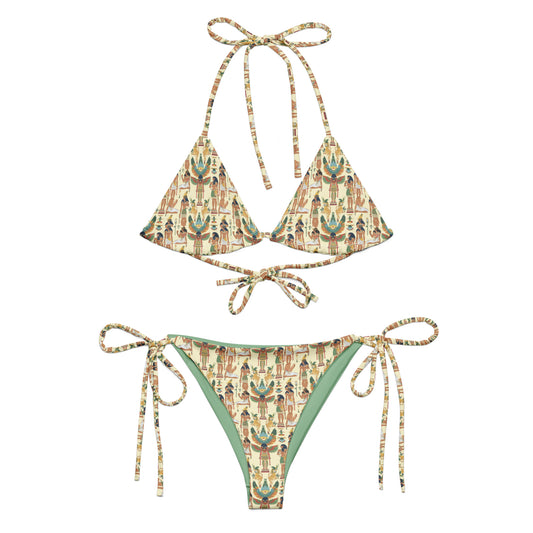 Egyptian Beige and Green Print Triangle Bikini