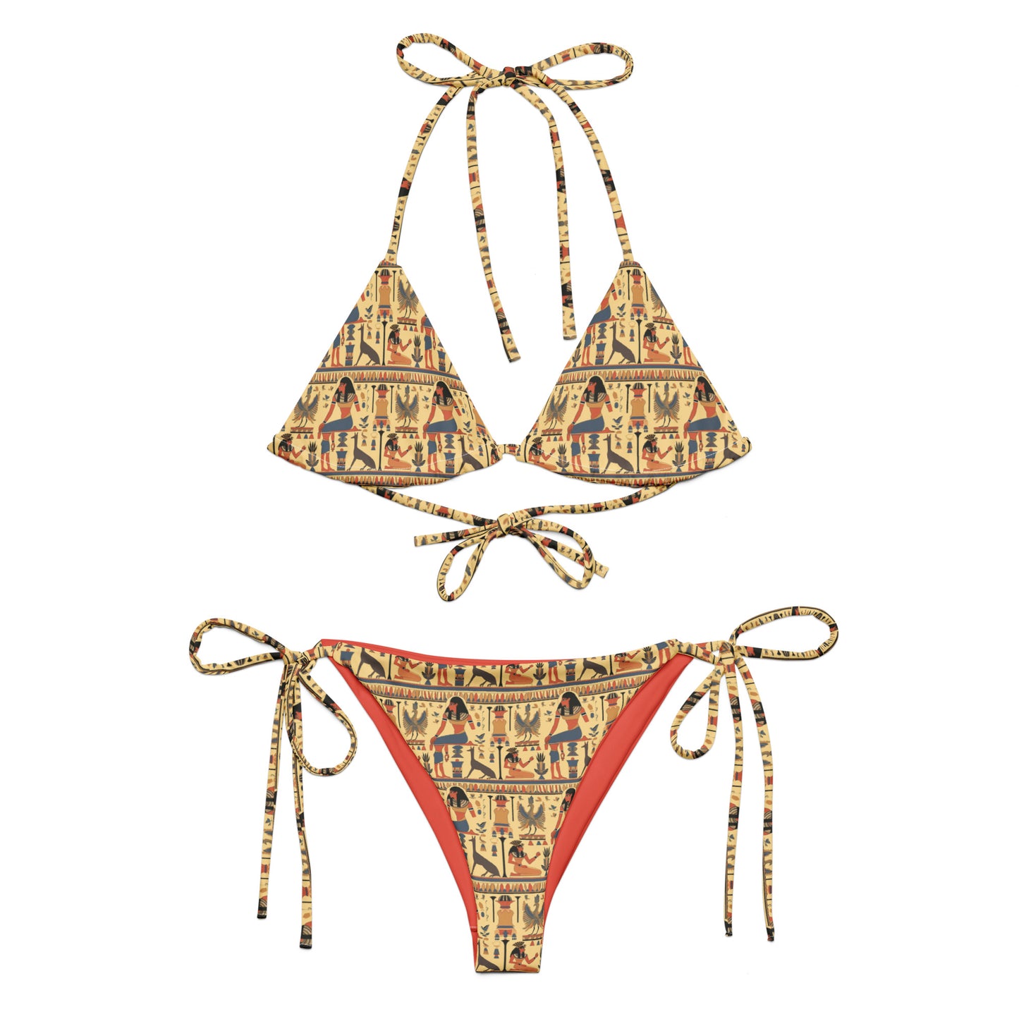 Egyptian Beige and Blue Print Triangle Bikini