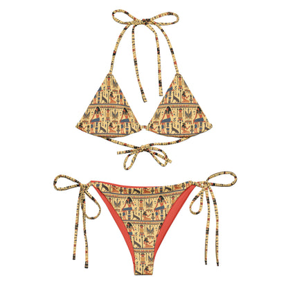 Egyptian Beige and Blue Print Triangle Bikini