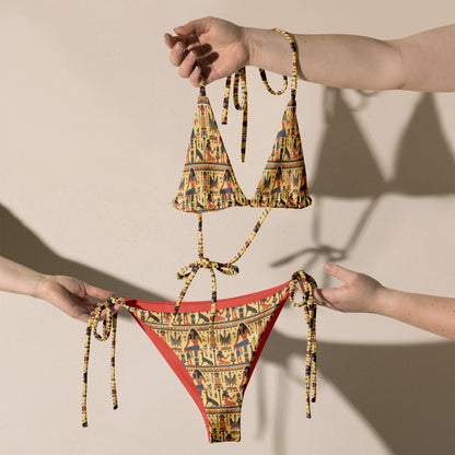 Egyptian Beige and Blue Print Triangle Bikini