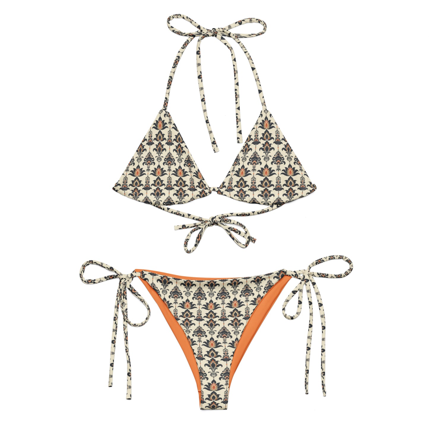 Jainism Beige and Orange Print Triangle Bikini