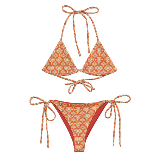 Jainism Orange and Red Print Triangle Bikini