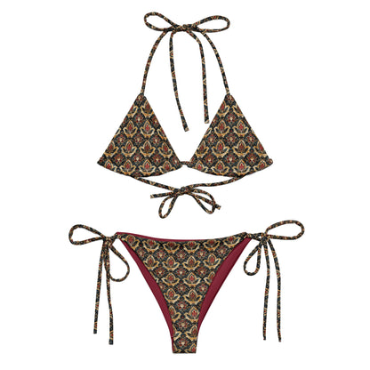 Jainism Red and Yellow Print Triangle Bikini