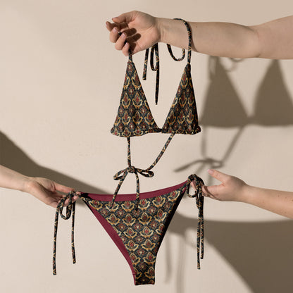 Jainism Red and Yellow Print Triangle Bikini