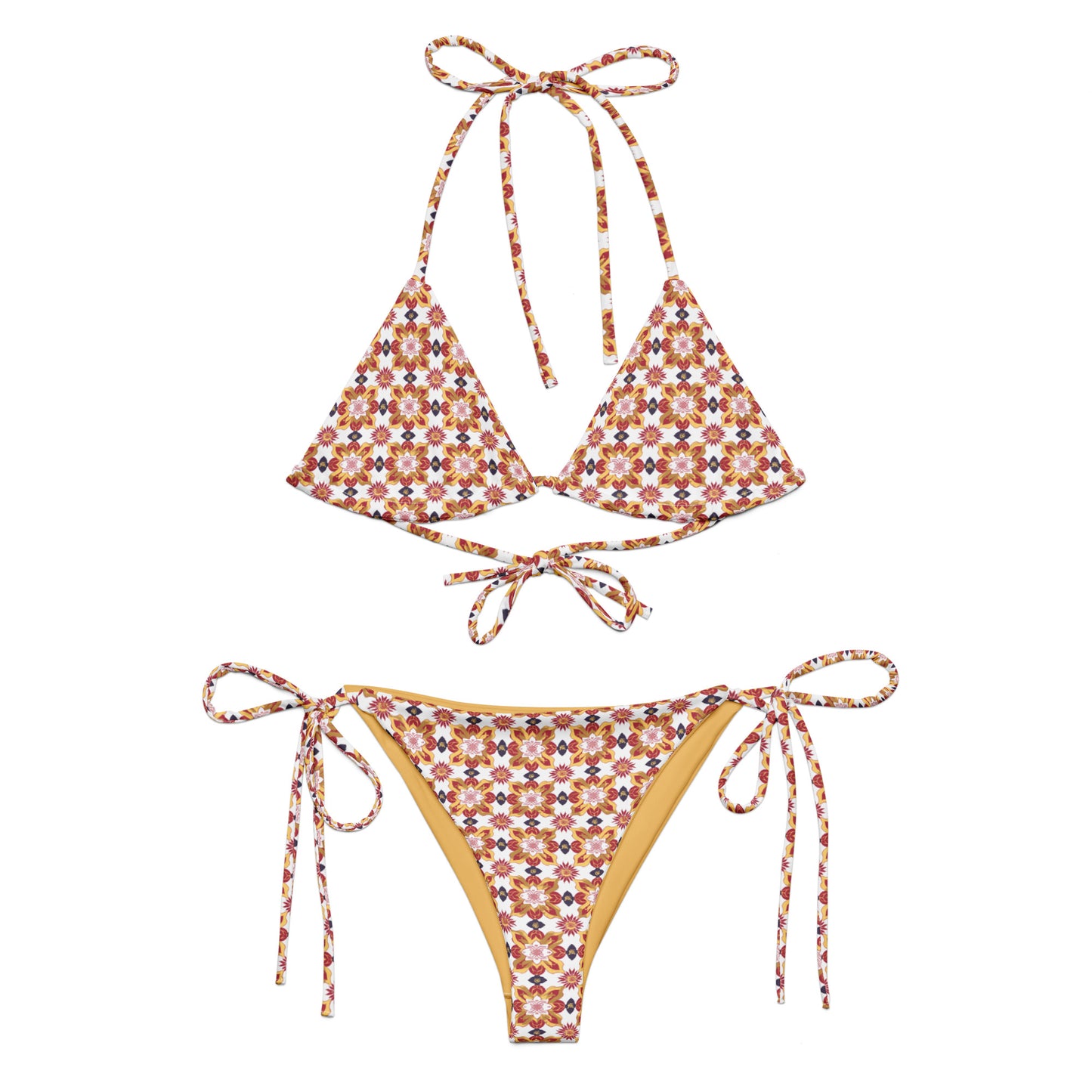 Jainism White and Red Print Triangle Bikini