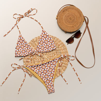 Jainism White and Red Print Triangle Bikini