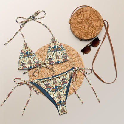 Egyptian Blue God Print Triangle Bikini