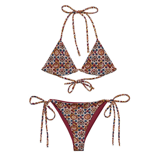 Moroccan Burgundy Tile Print Triangle Bikini