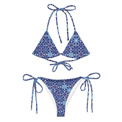 Moroccan White And Blue Tile Print Triangle Bikini