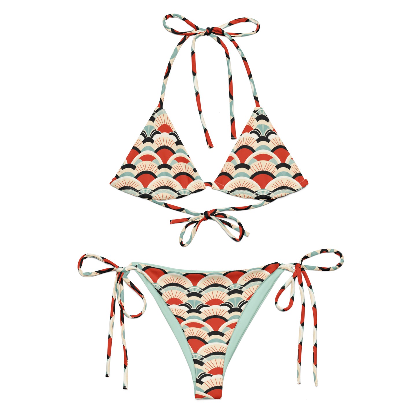 Japanese Red and Turquoise Print Triangle Bikini