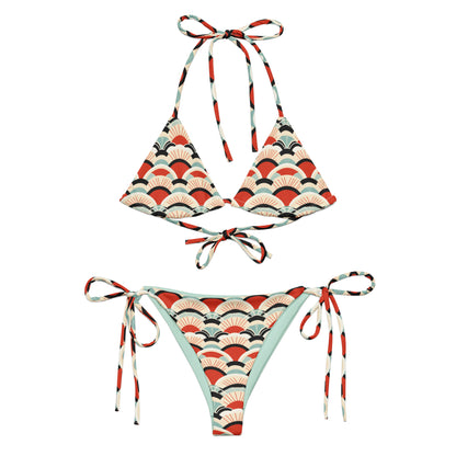 Japanese Red and Turquoise Print Triangle Bikini