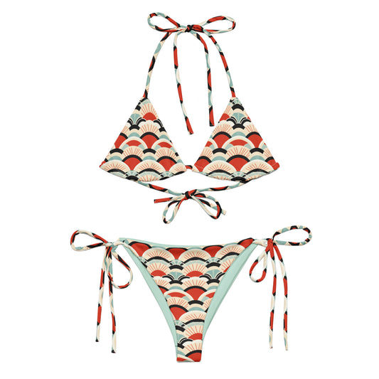 Japanese Red and Turquoise Print Triangle Bikini