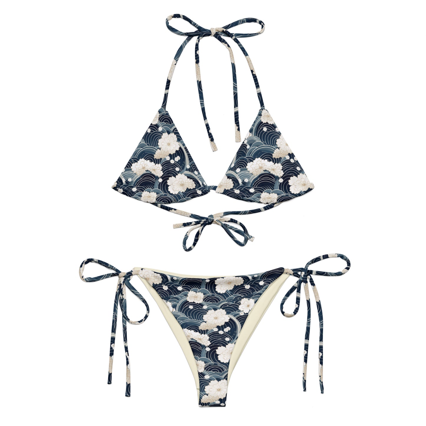 Japanese White And Blue Cloud Print Triangle Bikini