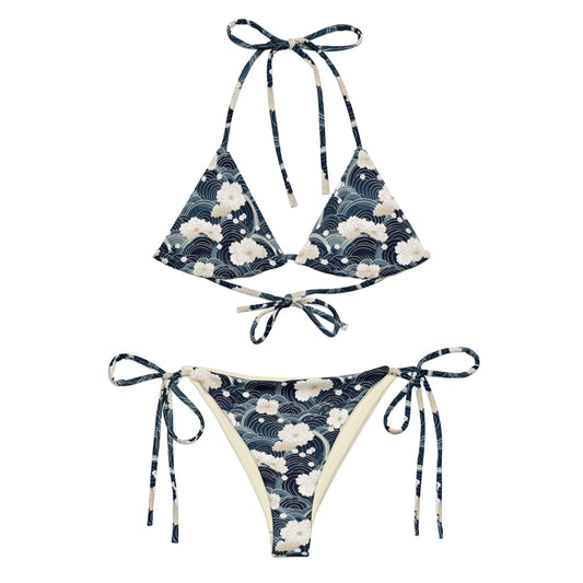 Japanese White And Blue Cloud Print Triangle Bikini