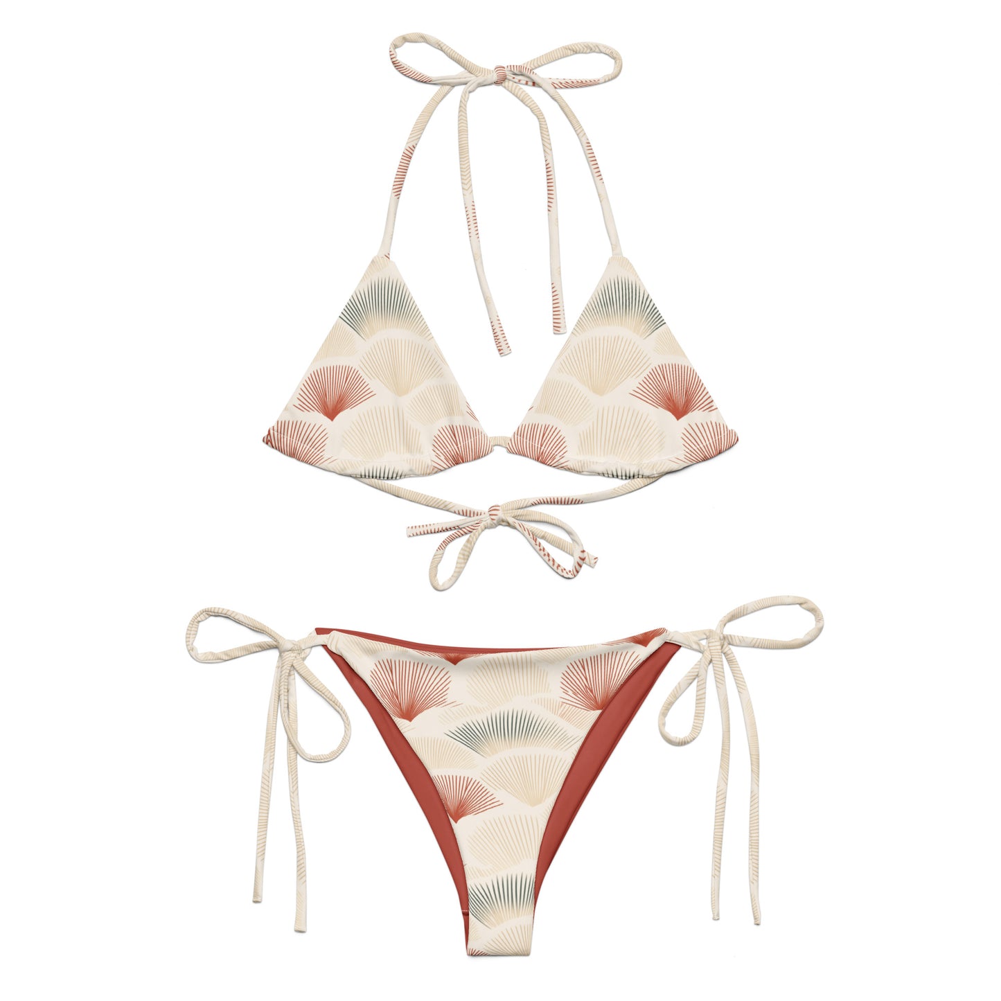 Japanese Red and Beige Fish Skin Print Triangle Bikini