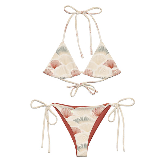 Japanese Red and Beige Fish Skin Print Triangle Bikini