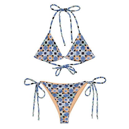 Morocco Blue Tiles Print Triangle Bikini