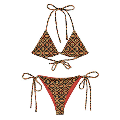 Native American Black And Red Print Triangle Bikini