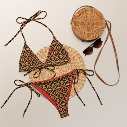 Native American Black And Red Print Triangle Bikini