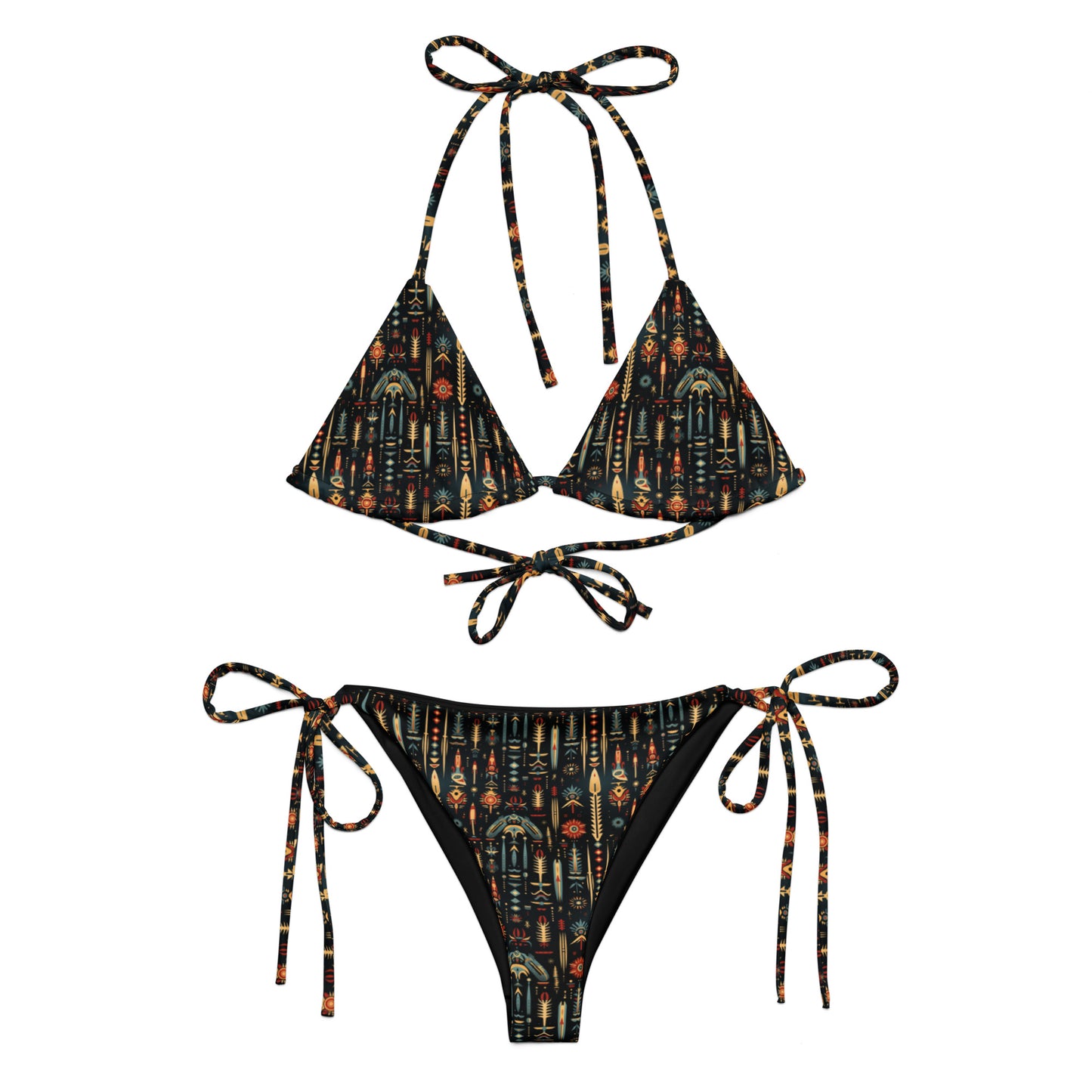 Native American Black And Yellow Print Triangle Bikini