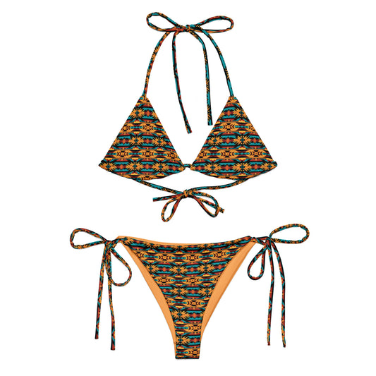 Native American Orange And Blue Print Triangle Bikini